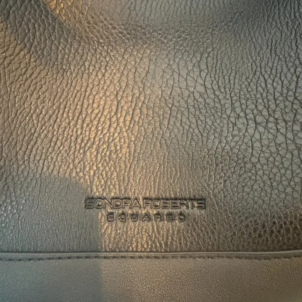 Sondra Roberts Squared Black Vegan pebbled Leather handbag satchel - Picture 5 of 12